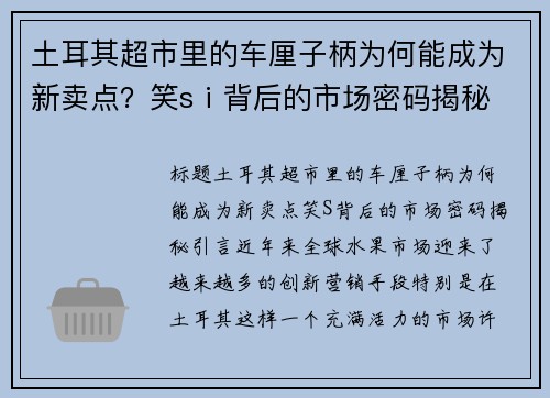 土耳其超市里的车厘子柄为何能成为新卖点？笑sⅰ背后的市场密码揭秘