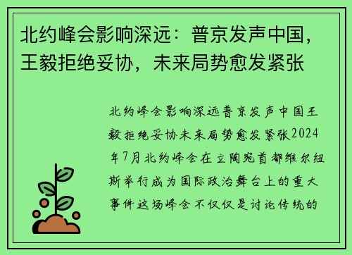 北约峰会影响深远：普京发声中国，王毅拒绝妥协，未来局势愈发紧张