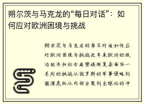 朔尔茨与马克龙的“每日对话”：如何应对欧洲困境与挑战